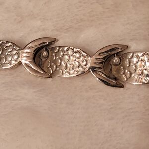 Sterling Silver Fish Link Bracelet, 925 Stamp, 8.5"